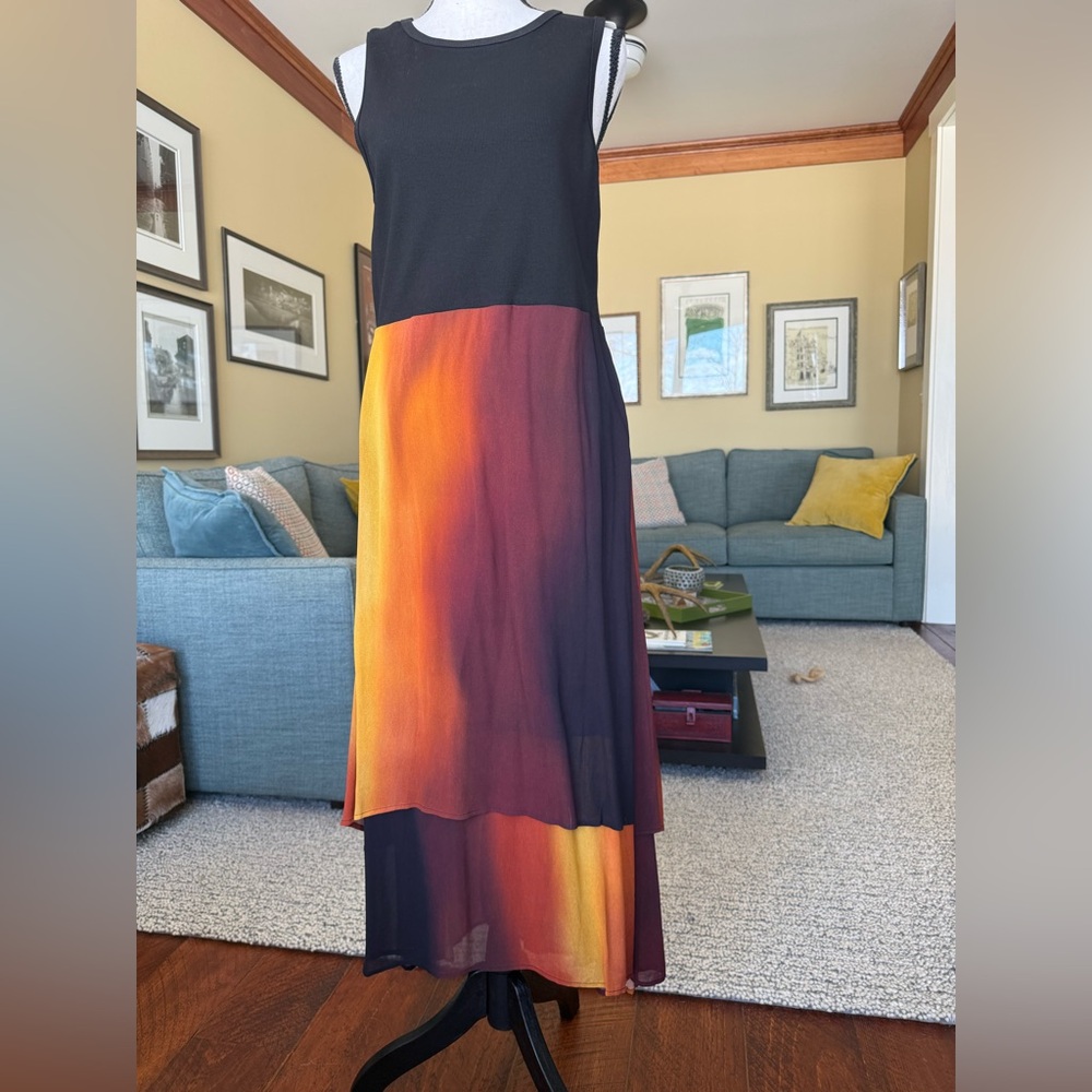 Saint + Sofia Etta layered dress, size 12 amber ombré skirt & black knit bodice